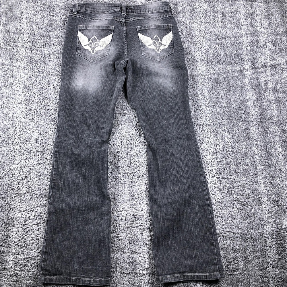 Southpole Jeans Juniors 11 Gray Bootcut Charcoal Wash Embroidered Wings Logo - Picture 5 of 11